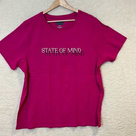 NWOT Basic Editions Womens Pink Top Tee Shirt State of Mind Short Sleeves 3X - Picture 1 of 5